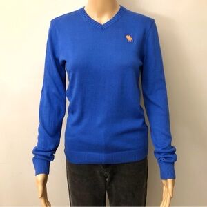 NWT Abercrombie & Fitch Relaxed Fit Casual Royal Blue V Neck Long Sleeve Sweater